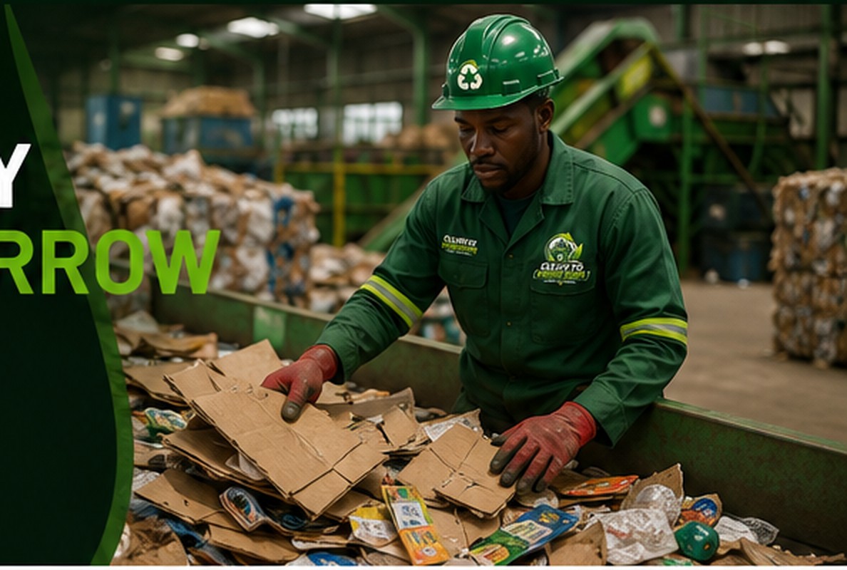 Recycling worker sorting cardboard